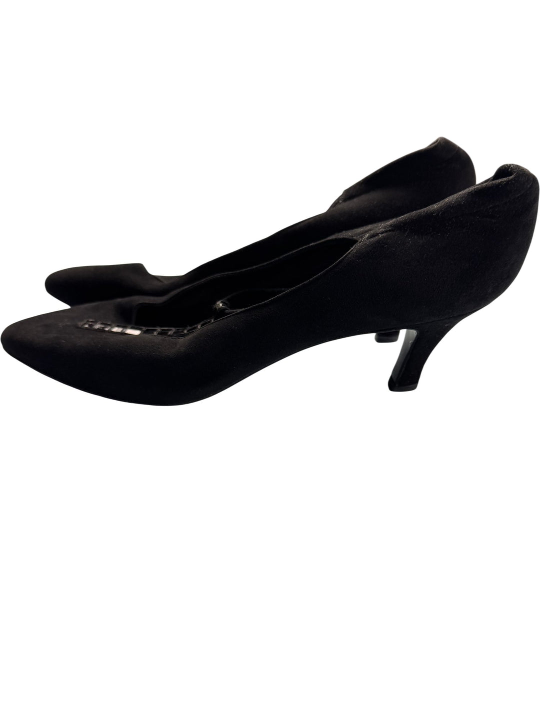 Black Suede Kitten Heel Shoes - 8 - Think Vintage ltd