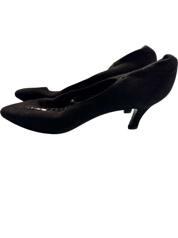 Black Suede Kitten Heel Shoes - 8 - Think Vintage ltd