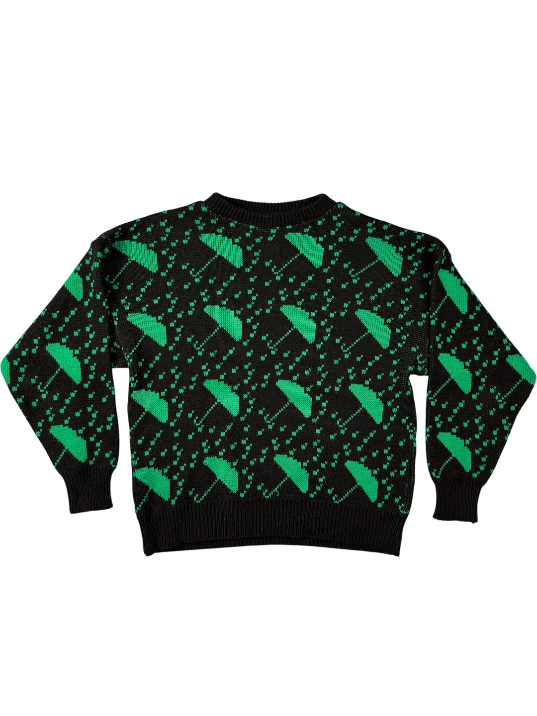 Black and Green Umbrella Pattern Sweater - Think Vintage