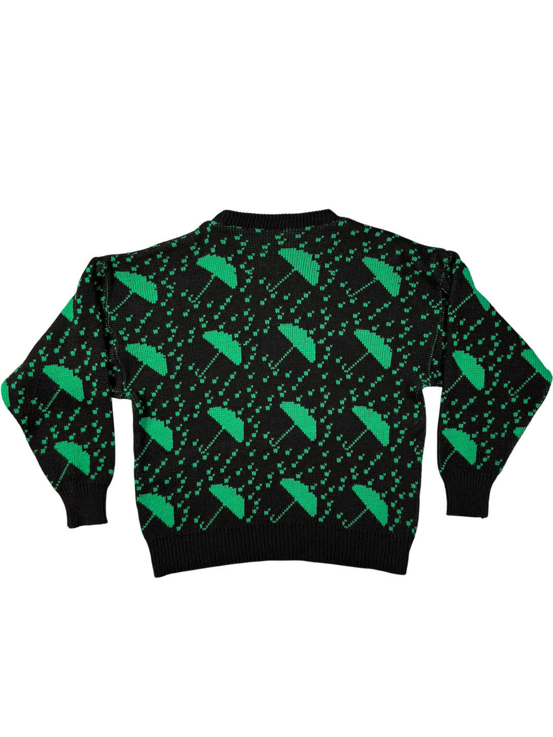Black and Green Umbrella Pattern Sweater - Think Vintage