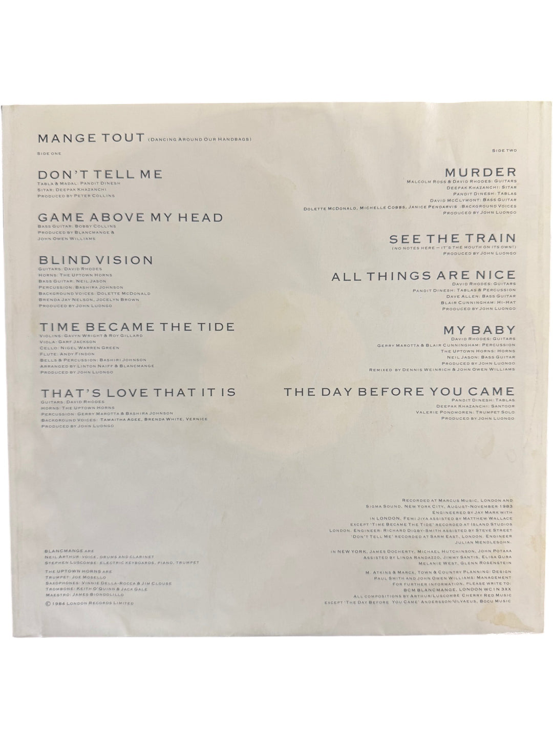 Blancmange Mange Tout Vinyl Album - Think Vintage