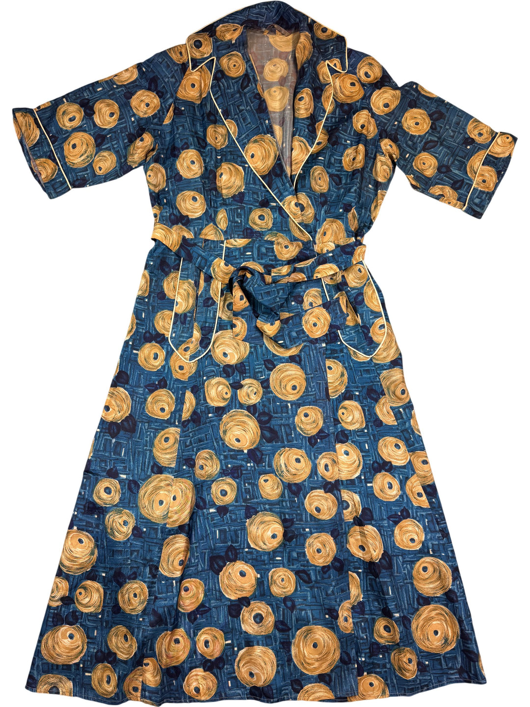 Blue Abstract Patterned Robe - M - Think Vintage