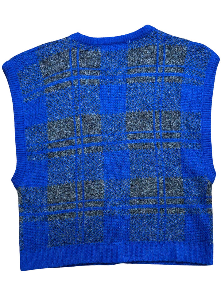 Blue Checkered Sleeveless Knit Vest - M