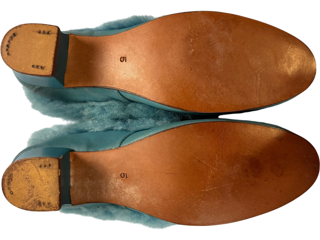 Blue Embroidered Fur Lined Slippers - 5 - Think Vintage