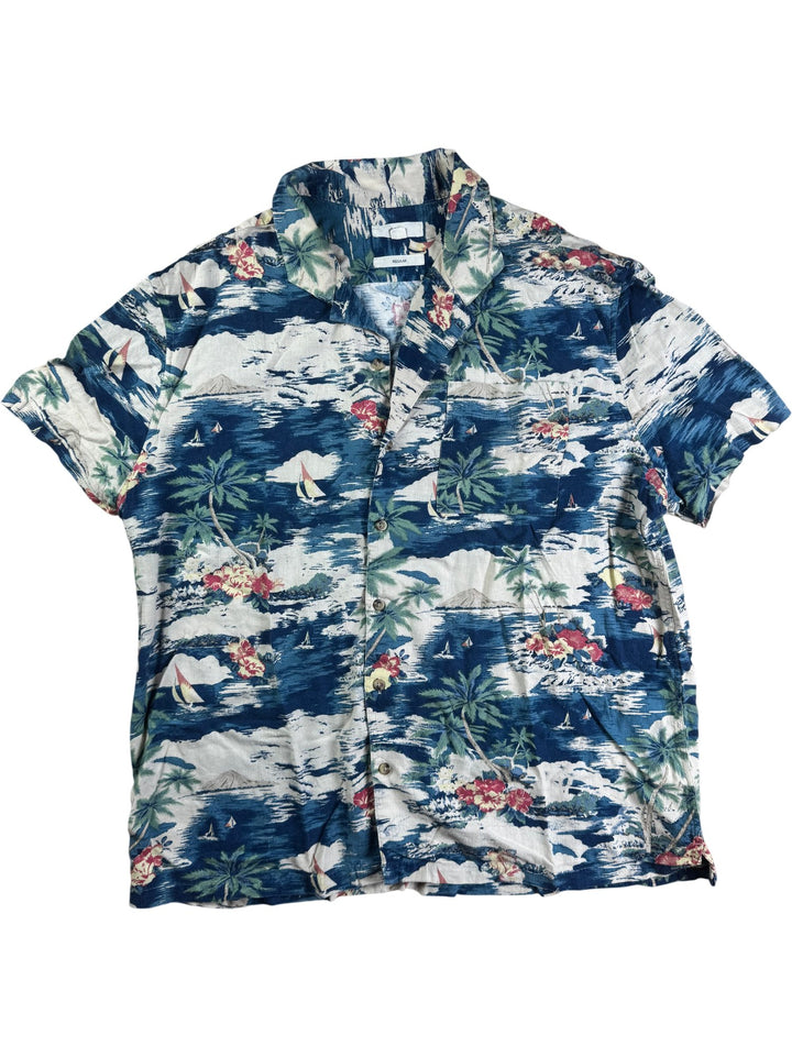 Blue Floral Hawaiian Short Sleeve Shirt - XL