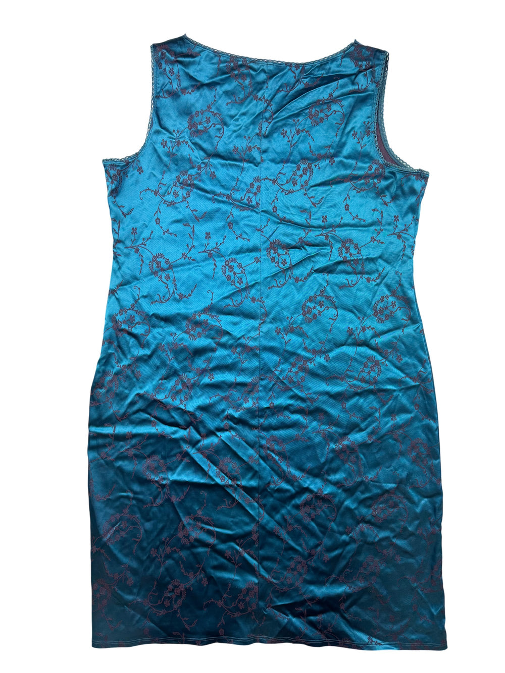 Blue Floral Lace Trim Slip - L - Think Vintage Online Ltd