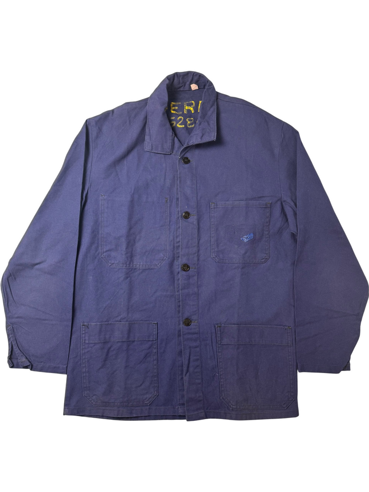 Blue French Workwear Cotton Trucker Jacket - L - Think Vintage