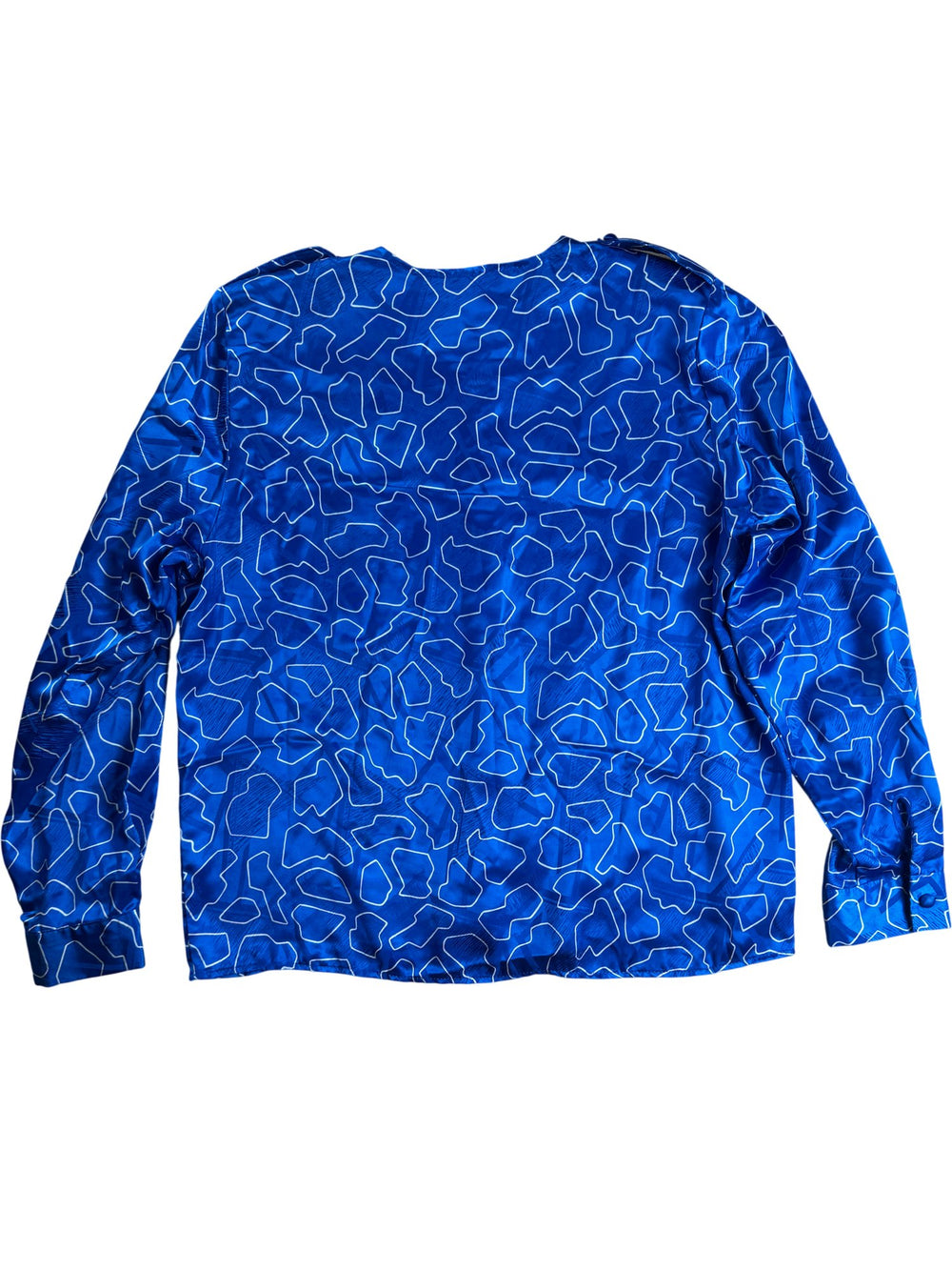 Blue Geometric Long Sleeved Shirt - M - Think Vintage ltd