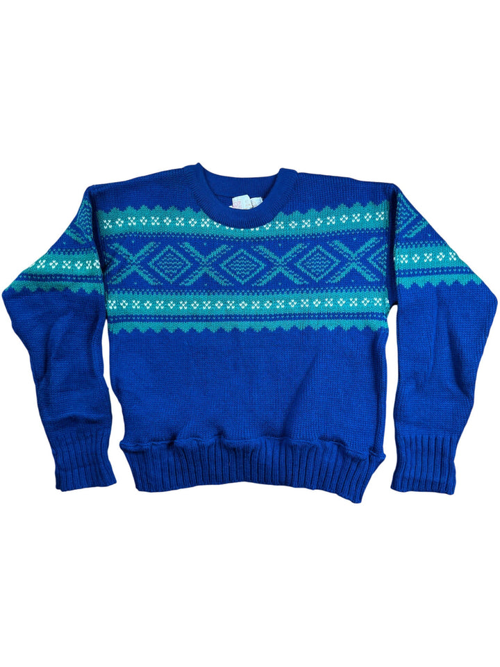 Blue Geometric Wool Knit Sweater - S