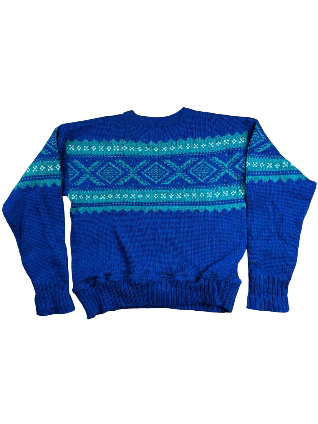 Blue Geometric Wool Knit Sweater - S