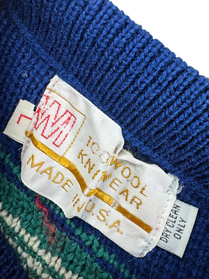 Blue Geometric Wool Knit Sweater - S