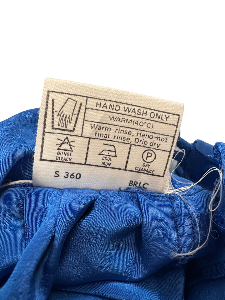 Blue High Neck Long Sleeved Blouse - M - Think Vintage Online Ltd