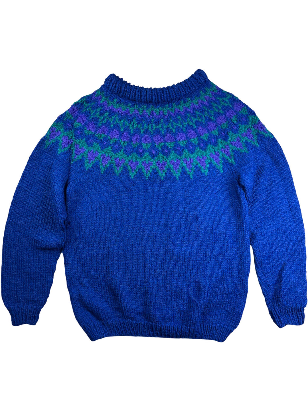 Blue Knit Sweater with Geometric Pattern - M
