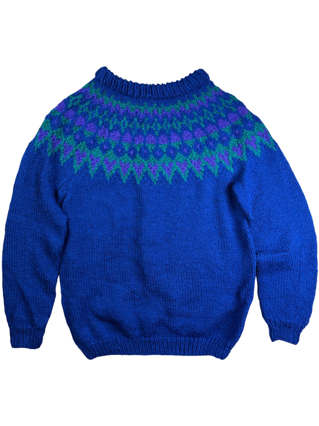 Blue Knit Sweater with Geometric Pattern - M