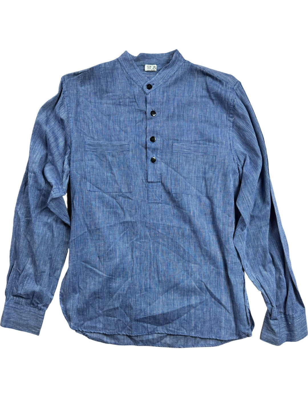 Blue Long Sleeved Cotton Shirt - S/M - Think Vintage ltd