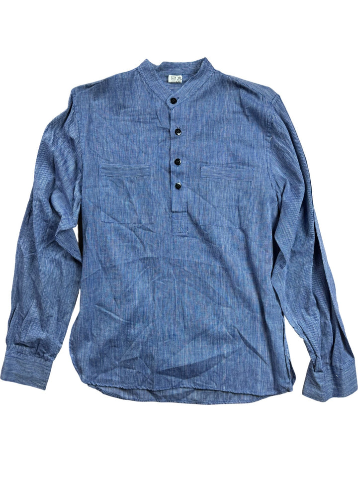 Blue Long Sleeved Cotton Shirt - S/M - Think Vintage ltd