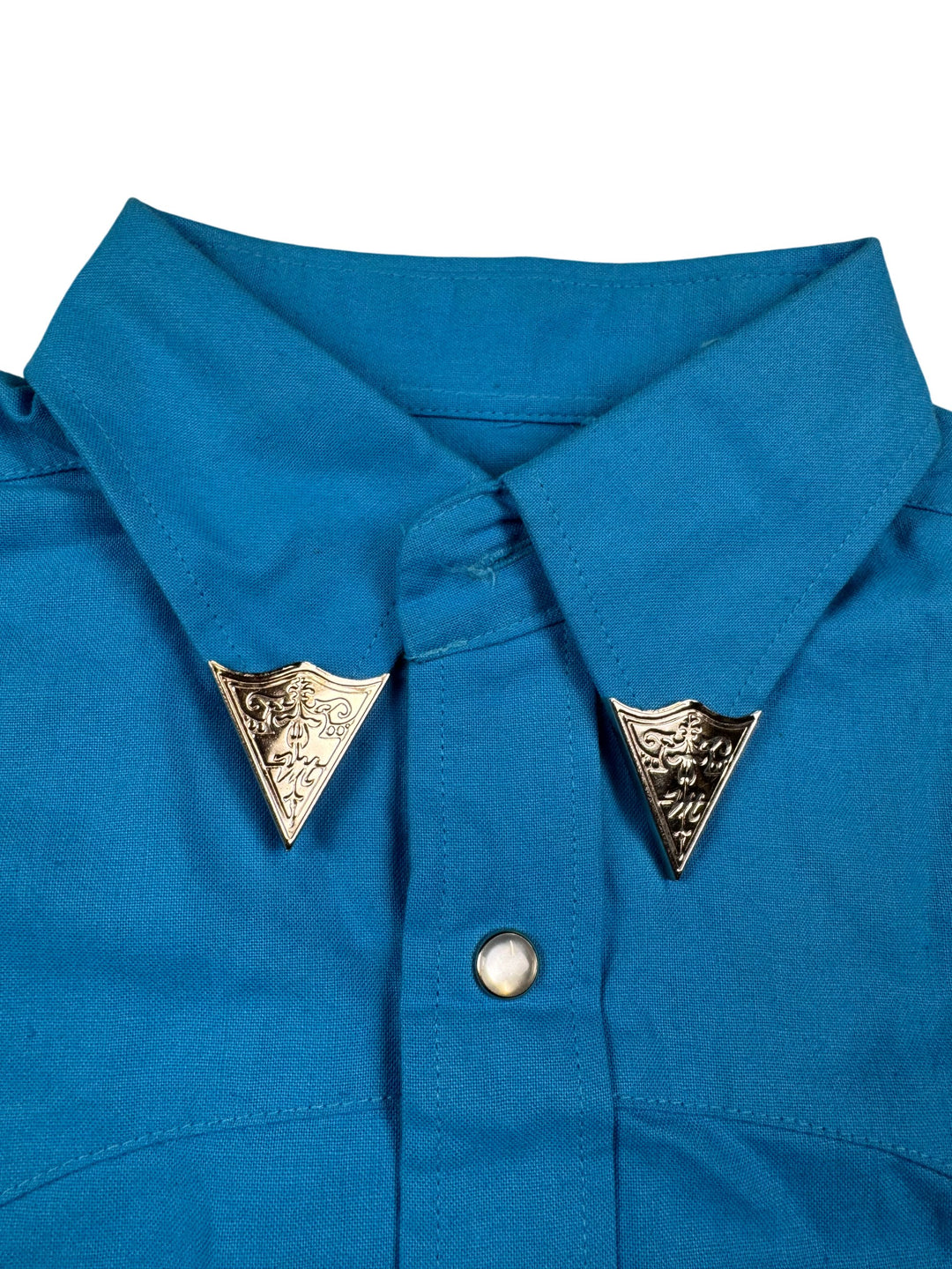 Blue Western Style Long Sleeved Shirt - M - Think Vintage