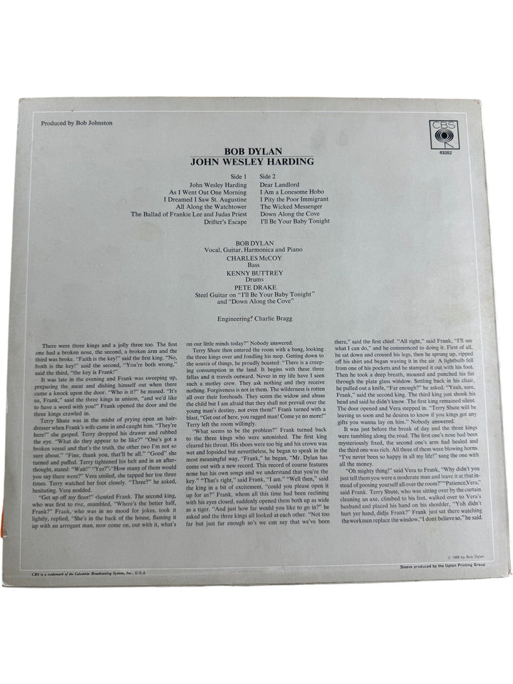 Bob Dylan John Wesley Harding Vinyl Record - Good+