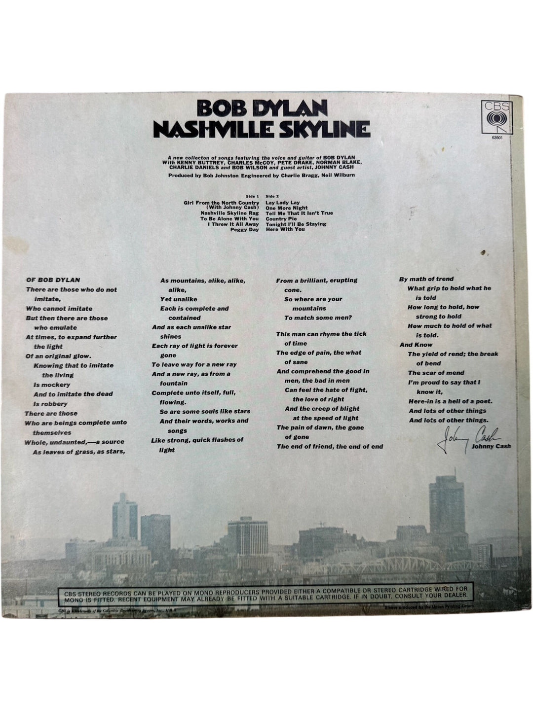Bob Dylan Nashville Skyline Vinyl - Very Good