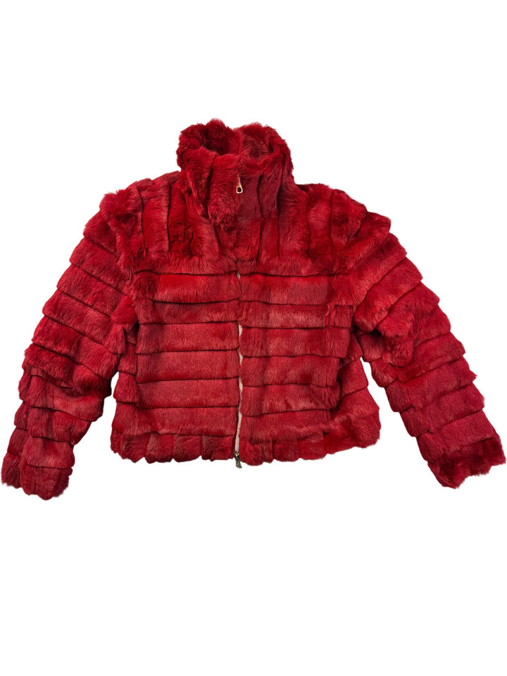 Bold Red Faux Fur Jacket - S - Think Vintage ltd