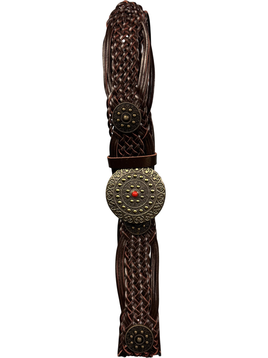 Braided Leather Belt Ornate Medallion - Think Vintage ltd