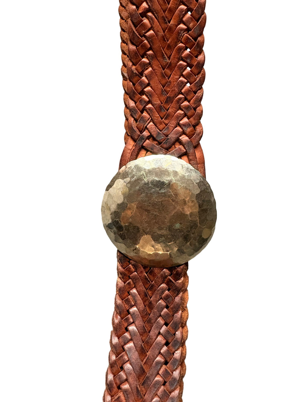 Braided Leather Belt with Hammered Metal Buckle - One Size Fits All - Think Vintage ltd