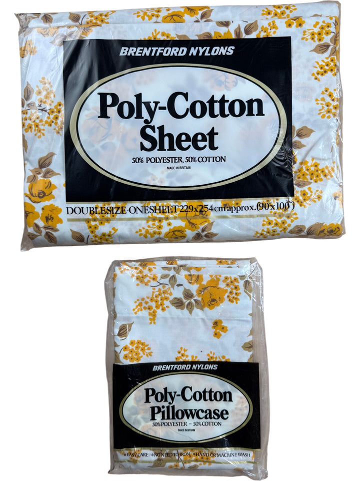 Brentford Nylons Poly-Cotton Double Sheet Set With Floral Pattern - Think Vintage ltd