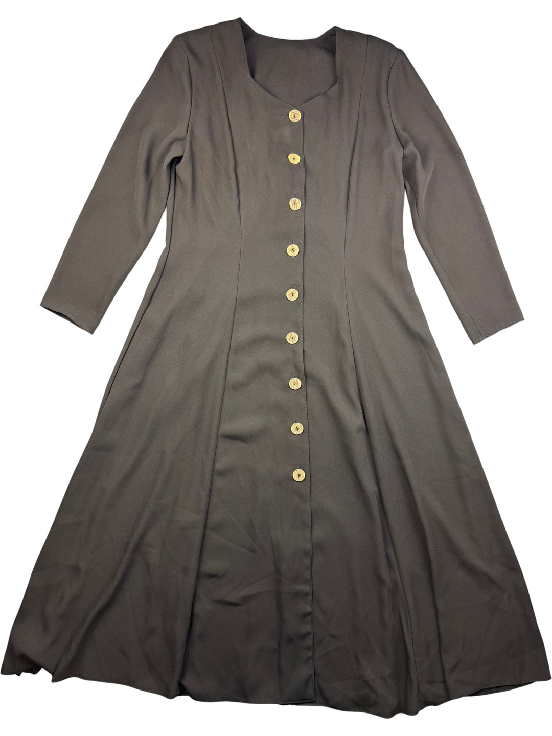 Brown Button-Up A-Line Dress - L - Think Vintage ltd