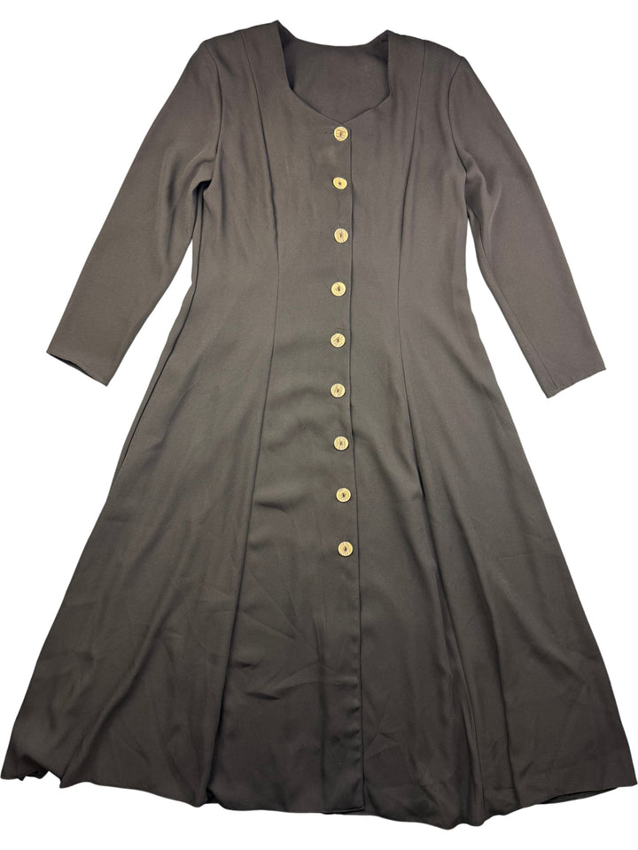 Brown Button-Up A-Line Dress - L - Think Vintage ltd