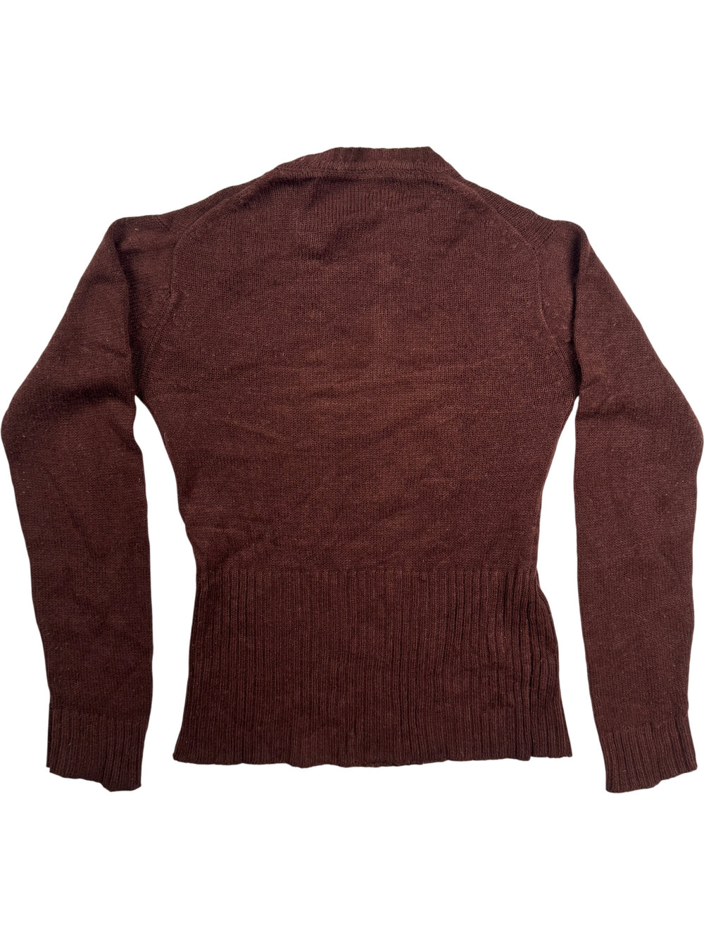 Brown Knit Sweater with Yellow Geometric Design - XS - Think Vintage Online Ltd