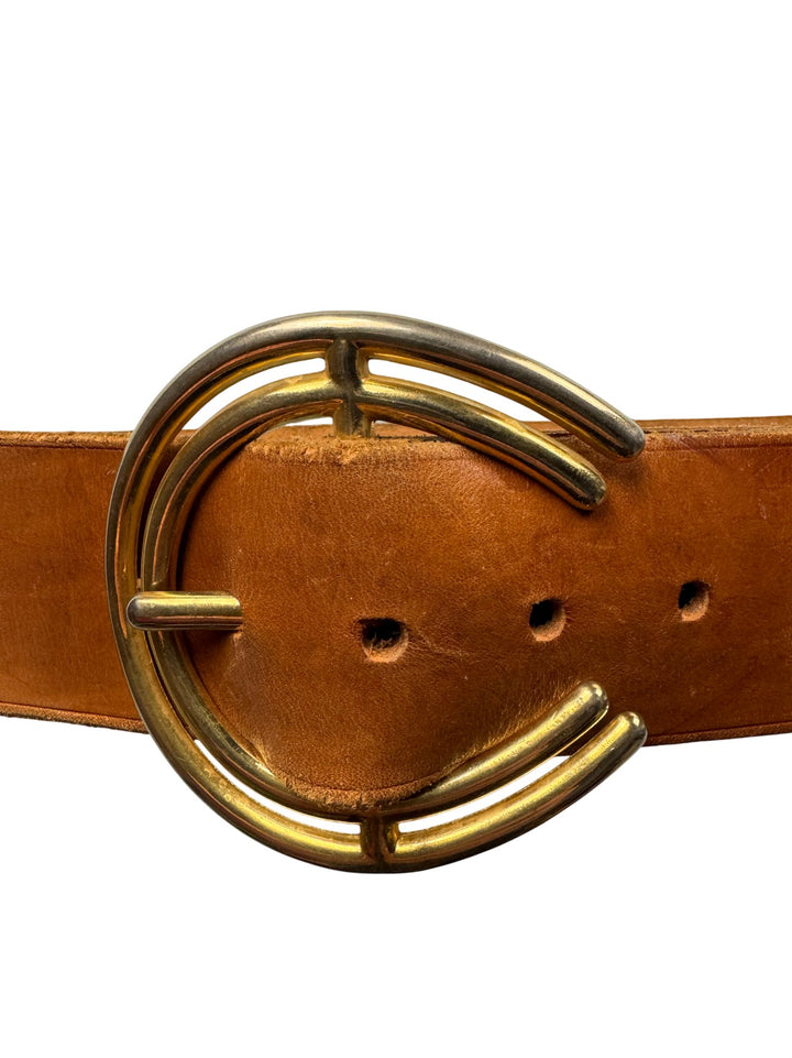 Brown Leather Belt with Brass Buckle - Think Vintage Online Ltd
