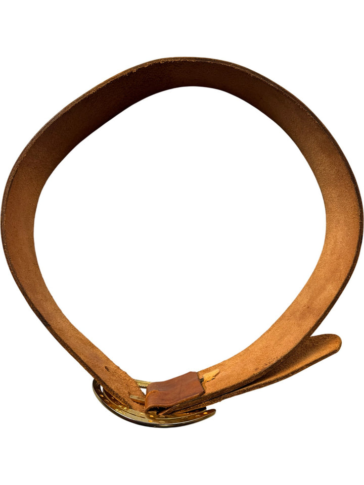 Brown Leather Belt with Brass Buckle - Think Vintage Online Ltd