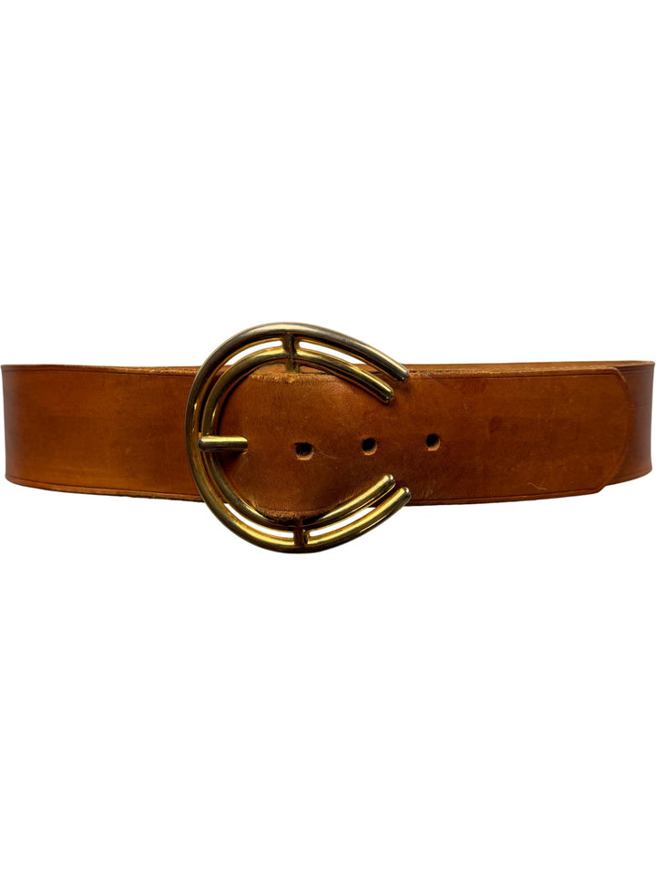 Brown Leather Belt with Brass Buckle - Think Vintage ltd