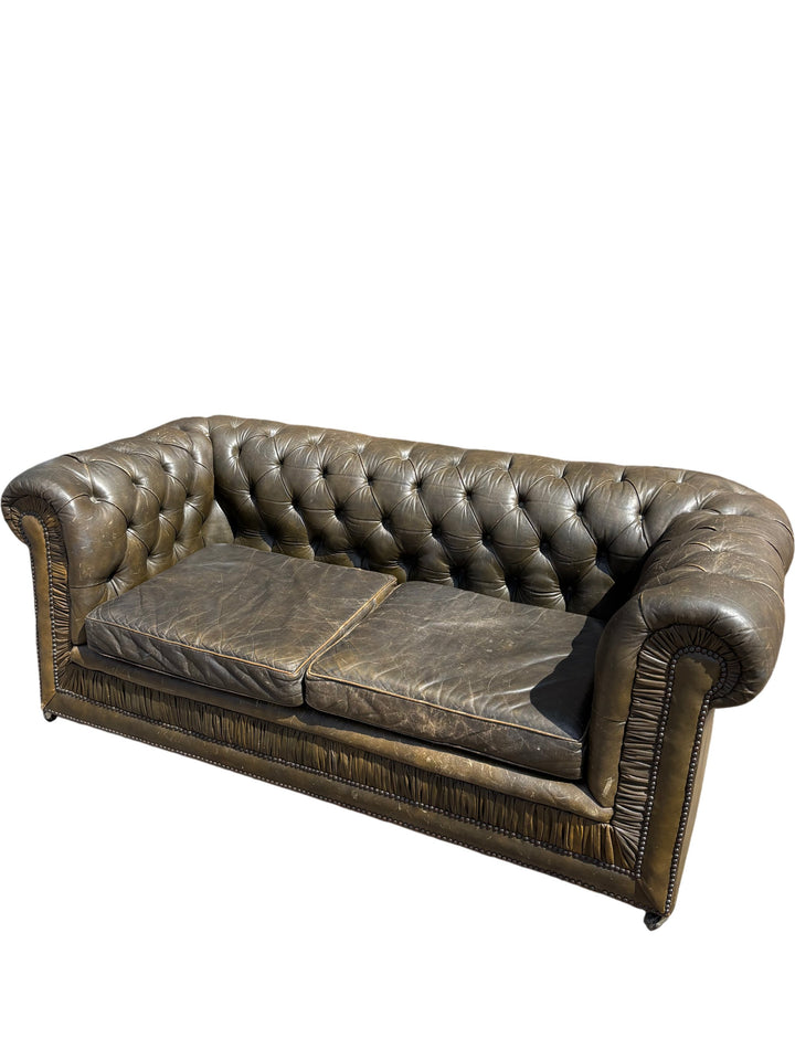 Brown Leather Chesterfield Sofa - Think Vintage