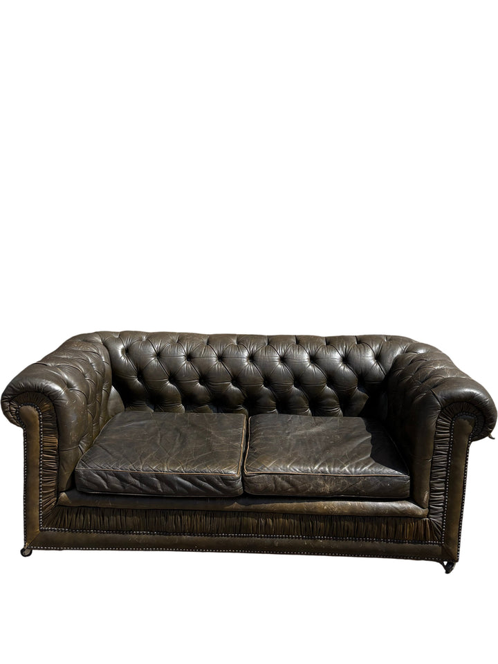 Brown Leather Chesterfield Sofa - Think Vintage