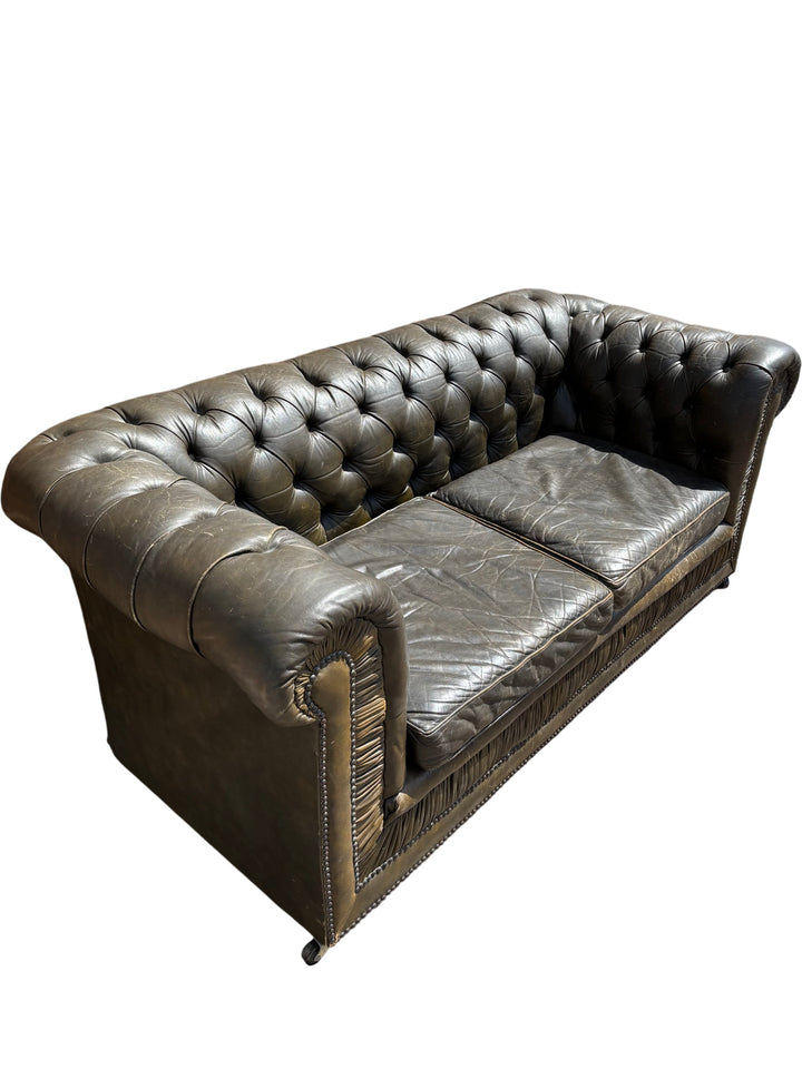 Brown Leather Chesterfield Sofa - Think Vintage