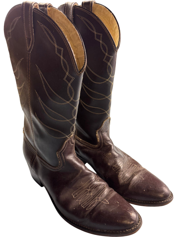Brown Leather Cowboy Boots - SIZE 11 - Think Vintage Online Ltd