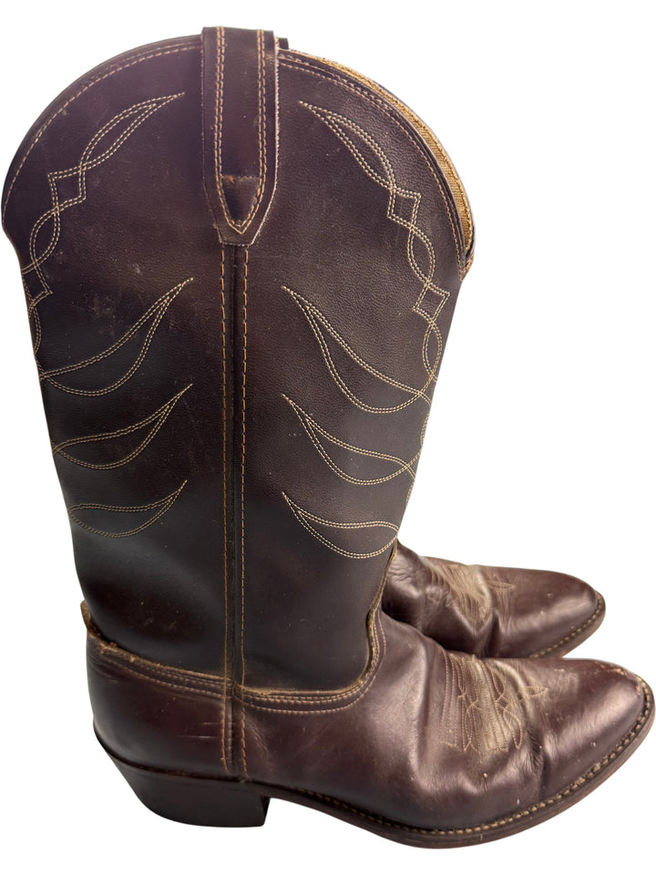 Brown Leather Cowboy Boots - SIZE 11 - Think Vintage Online Ltd