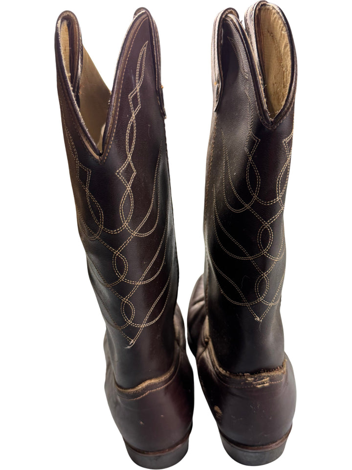 Brown Leather Cowboy Boots - SIZE 11 - Think Vintage Online Ltd