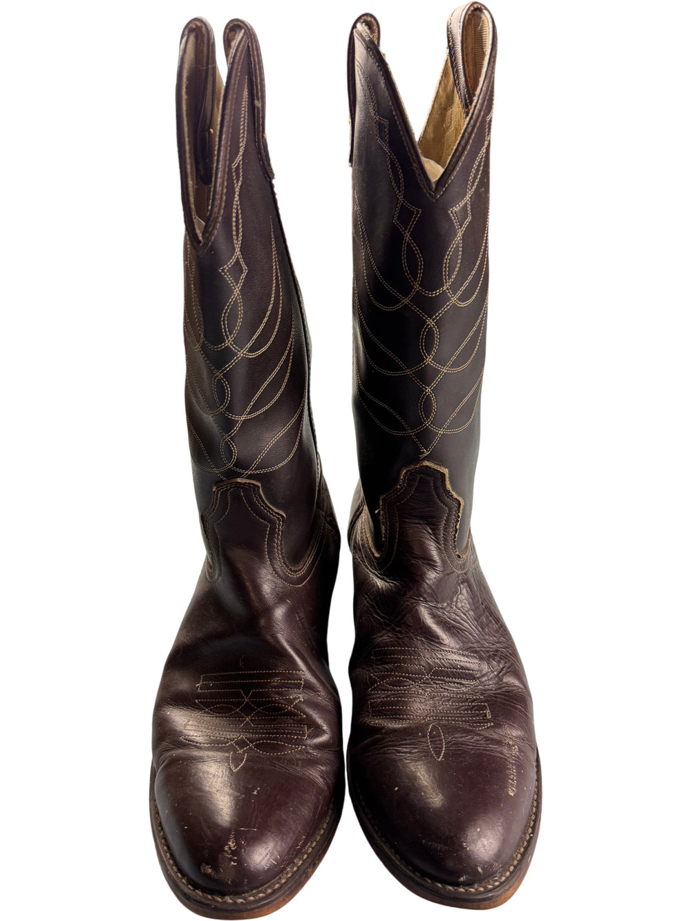 Brown Leather Cowboy Boots - SIZE 11 - Think Vintage ltd