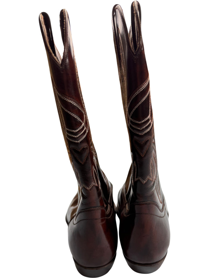 Brown Leather Cowboy Boots - - Think Vintage Online Ltd