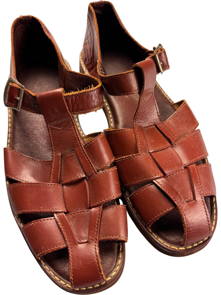 Brown Leather Fisherman Sandals - 8 - Think Vintage ltd