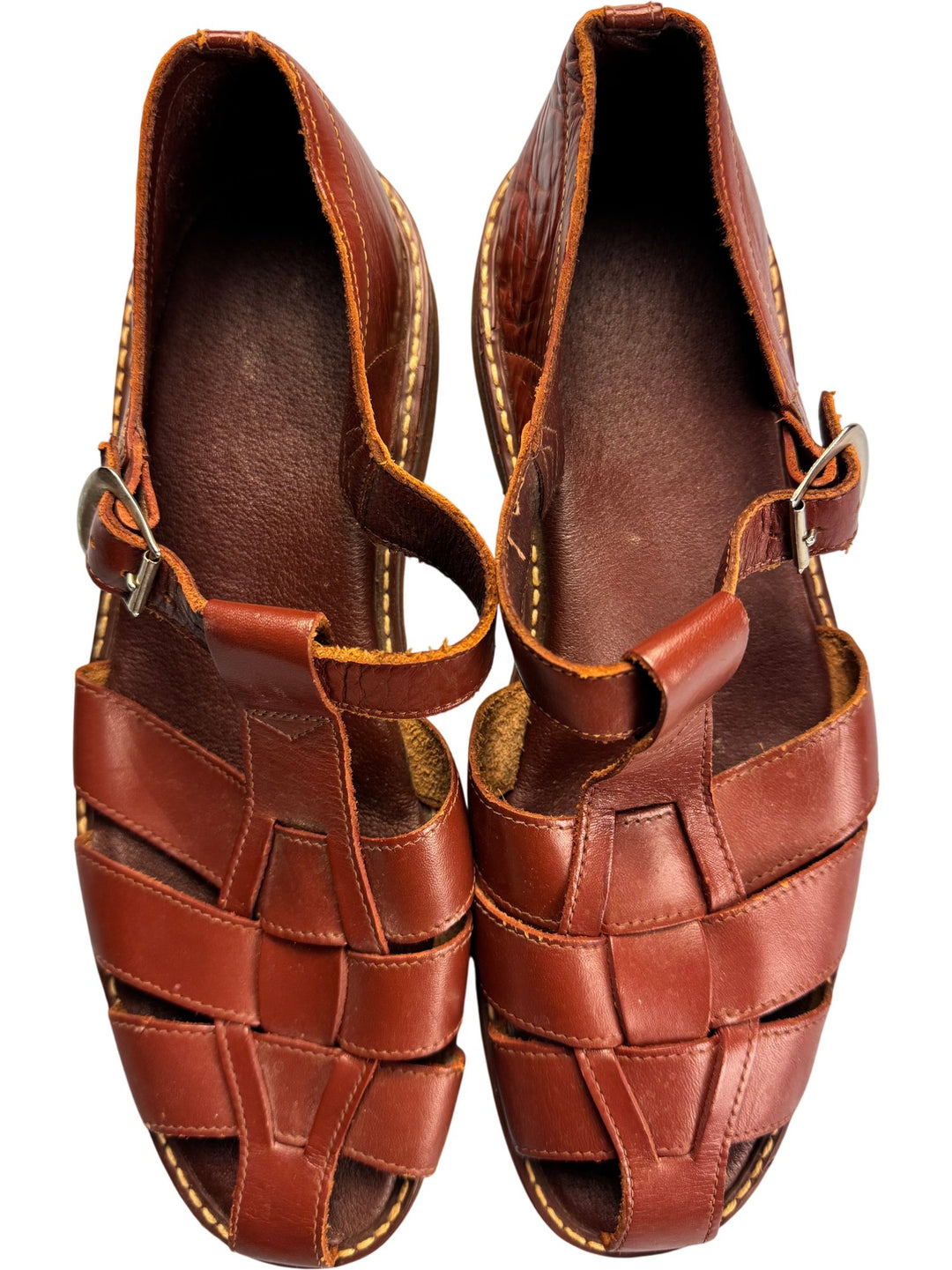Brown Leather Fisherman Sandals - 8 - Think Vintage ltd