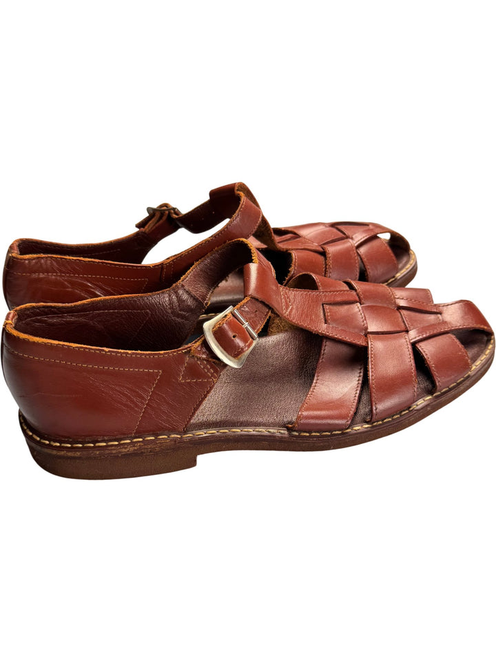 Brown Leather Fisherman Sandals - 8 - Think Vintage ltd