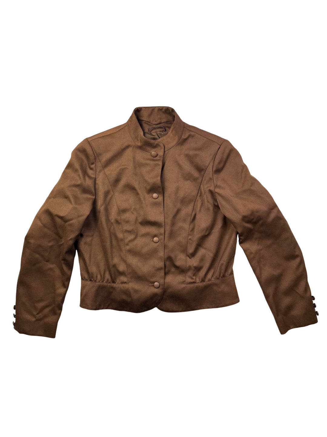 Brown Mandarin Collar Fitted Jacket - L