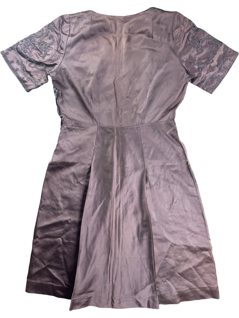 Brown/Purple Embroidered Short Sleeved Dress - M - Think Vintage ltd