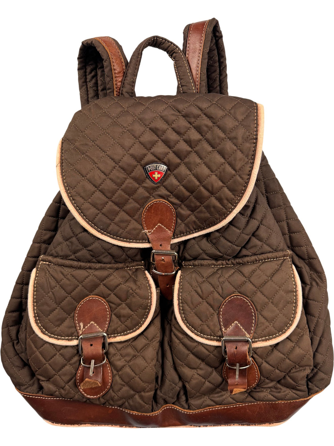 Brown Quilted Backpack With Leather Trim - Think Vintage ltd
