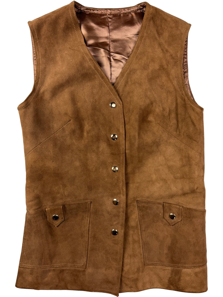 Brown Suede Waistcoat - S - Think Vintage