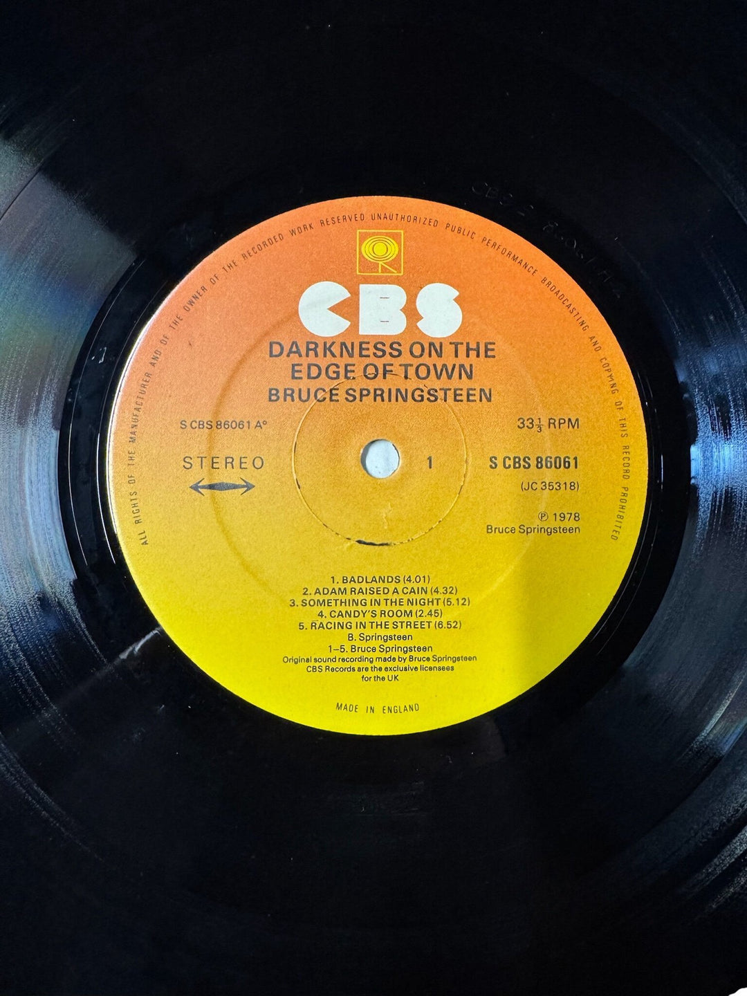 Bruce Springsteen Darkness On The Edge Of Town Vinyl - Very Good