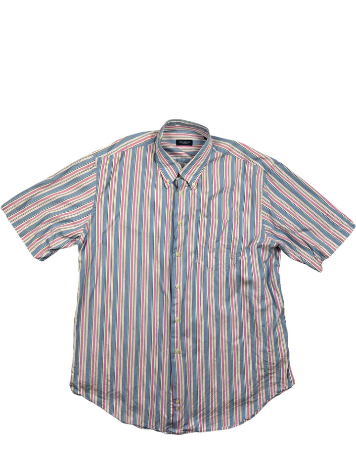 Burberry London Striped Short Sleeve Shirt  - L - Think Vintage ltd